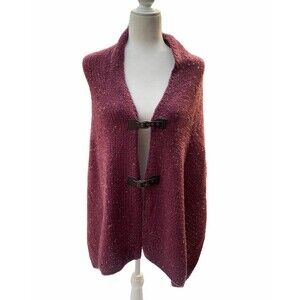 Simply Noelle NWT Purple Maroon Knit Shawl Wrap Poncho Cape Boho Cozy Lagenlook